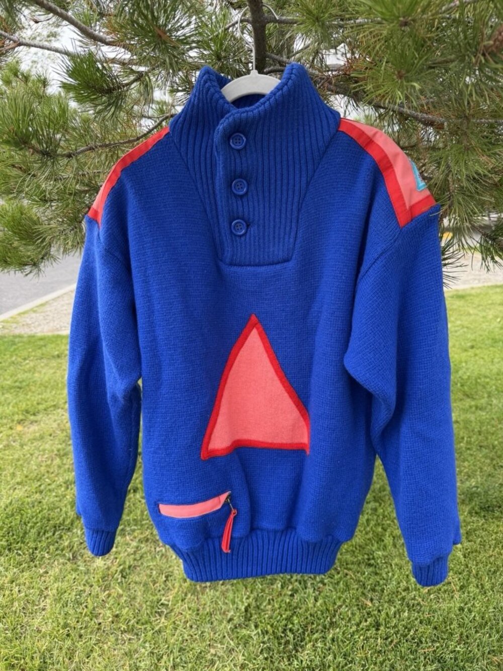Vintage 80s SOS Sportswear of Sweden Apres Neon ski sweater M wool blend Denmark